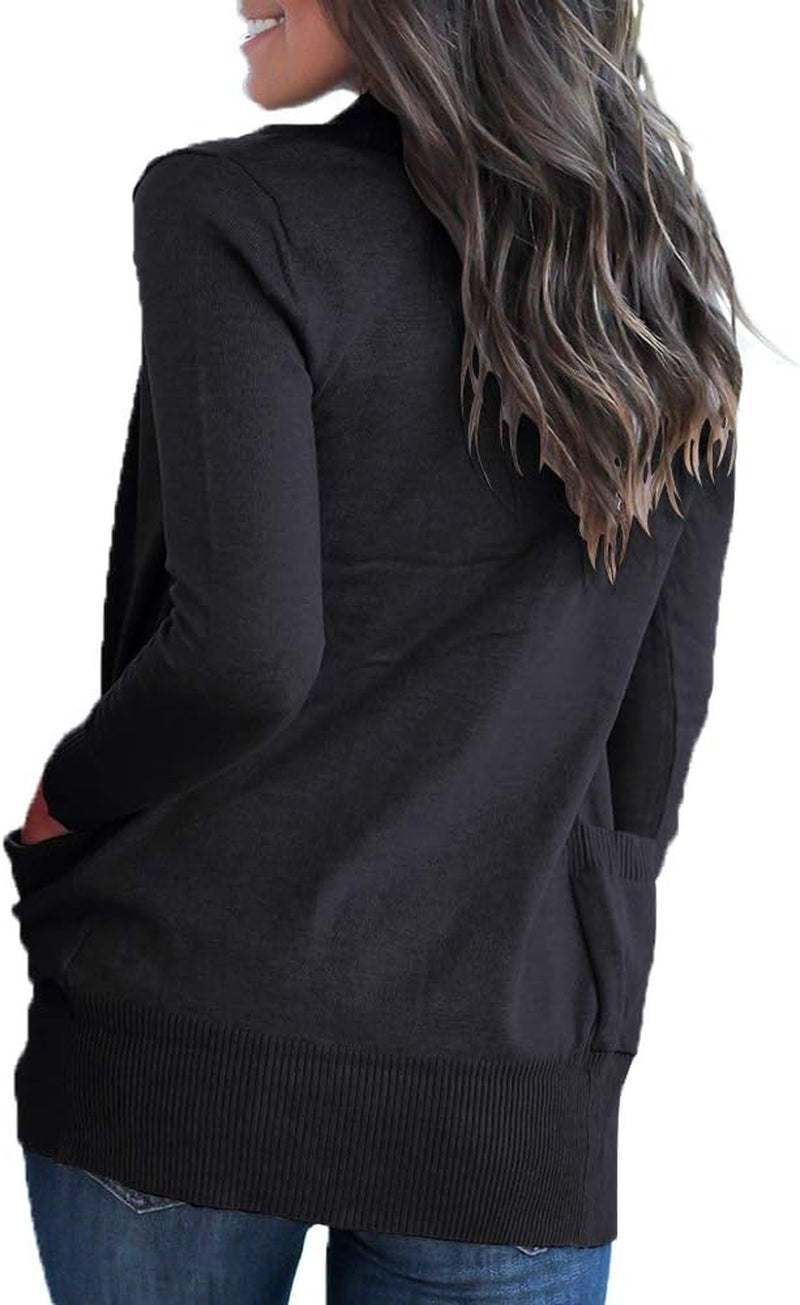 Women'S Open Front Casual Long Sleeve Knit Classic Sweaters Cardigan with Pockets