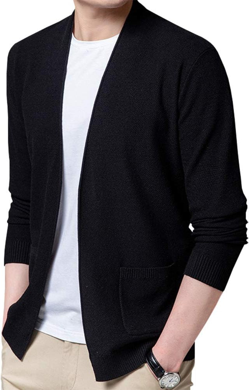 Mens Casual Open Front Long Sleeve Cotton Cardigan Sweater