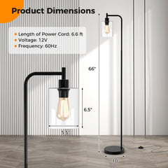 Modern Floor Lamp with Hanging Glass Lampshade and Foot Switch