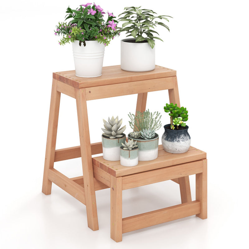 Multipurpose Wood Folding 2-Step Stool for Indoor Outdoor Plant Stand