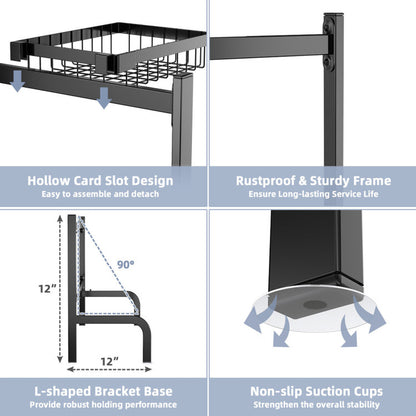 2 Tier Adjustable over Sink Dish Drying Rack with 8 Hooks