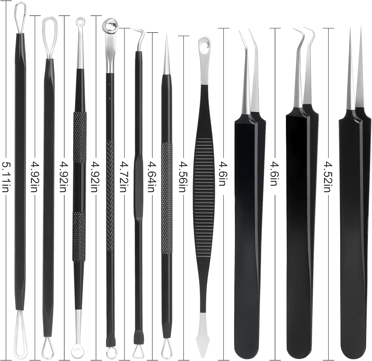 Pimple Popper Tool Kit,10 Pcs Professional Blackhead Remover Comedones Extractor for Easy Removal for Pimples,Blackheads,Zit Removing, Facial and Nose, Acne Removal Kit with Metal Box (Black)