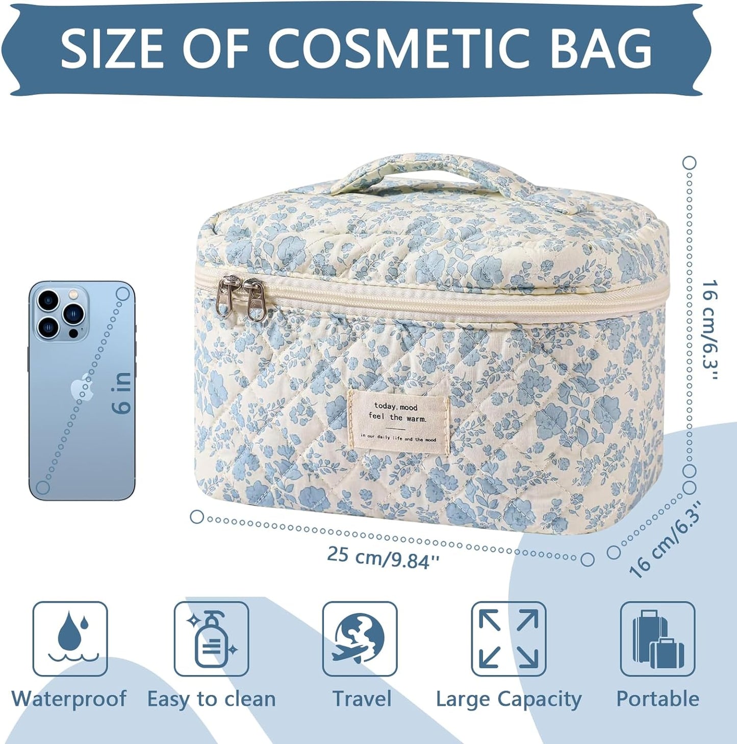 Large Makeup Bag, Cute Cosmetic Bag for Women Girls, Floral Coquette Aesthetic Toiletry Bag, Travel Make up Organizer Bag