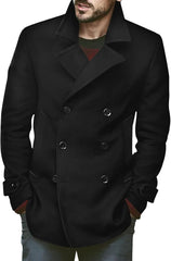 Mens Classic Pea Coat Notched Collar Double Breasted Slim Fit Winter Warm Heavyweight Trench Coats