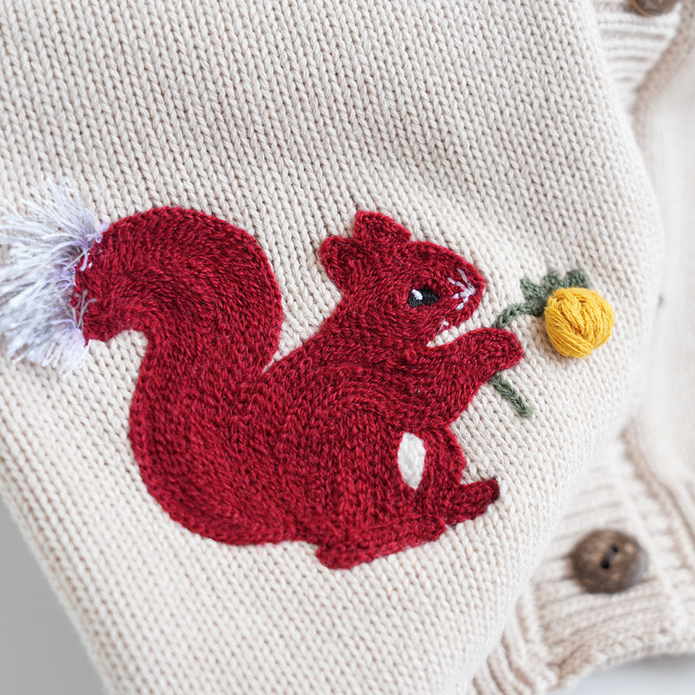 Sweater with Squirrel Embroidery