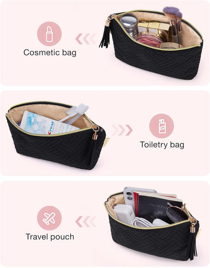 Small Cosmetic Bag, Elegant Roomy Makeup Bags,Great Gifts for Women,Travel Waterproof Toiletry Bag Accessories Organizer Gifts(Black-1Pcs)