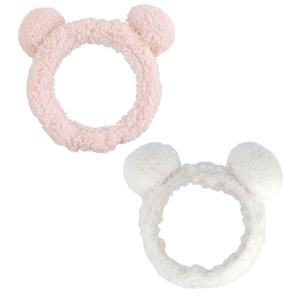 2 Pcs Bear Ears Skincare Headbands Cure Makeup Headband Pink Spa Headband for Washing Face White Face Wash Headband Facial Headband Head Band Hair Band for Makeup Cosmetic Spa Party