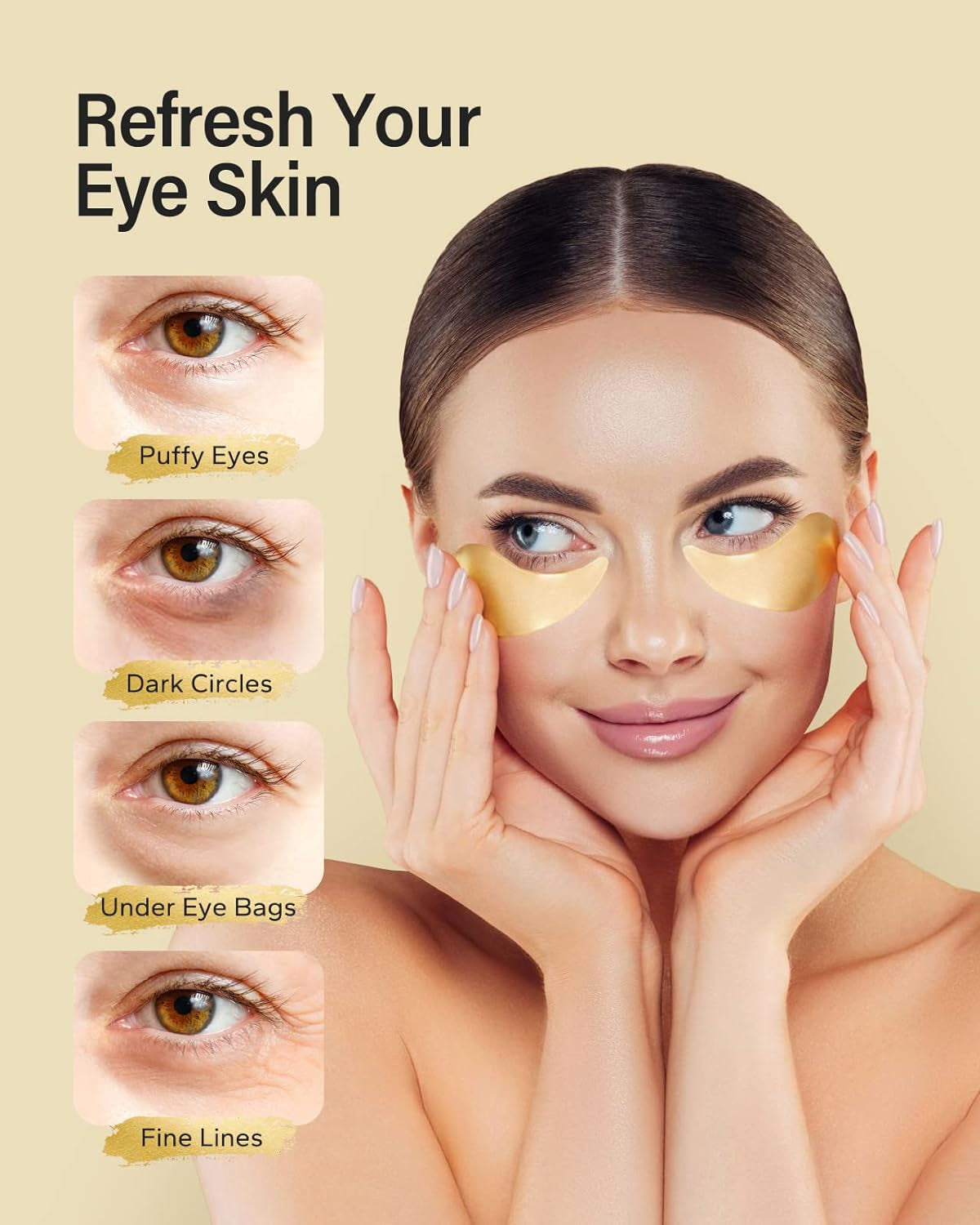 30-Pairs 24K Gold under Eye Patches, Skin Care, Golden under Eye Mask Anti-Aging Collagen & Amino Acid, Eye Mask for Removing Dark Circles, Puffiness and Wrinkles, Refresh Your under Eye Skin