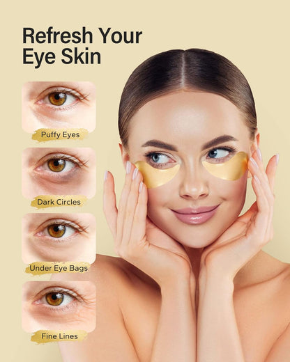 30-Pairs 24K Gold under Eye Patches, Skin Care, Golden under Eye Mask Anti-Aging Collagen & Amino Acid, Eye Mask for Removing Dark Circles, Puffiness and Wrinkles, Refresh Your under Eye Skin