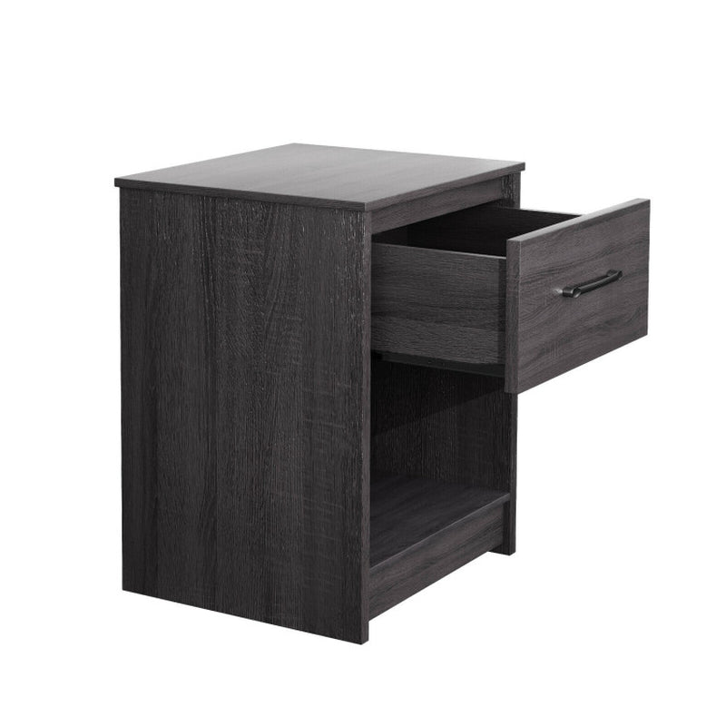 Wooden Nightstand with Drawer and Open Storage Compartment