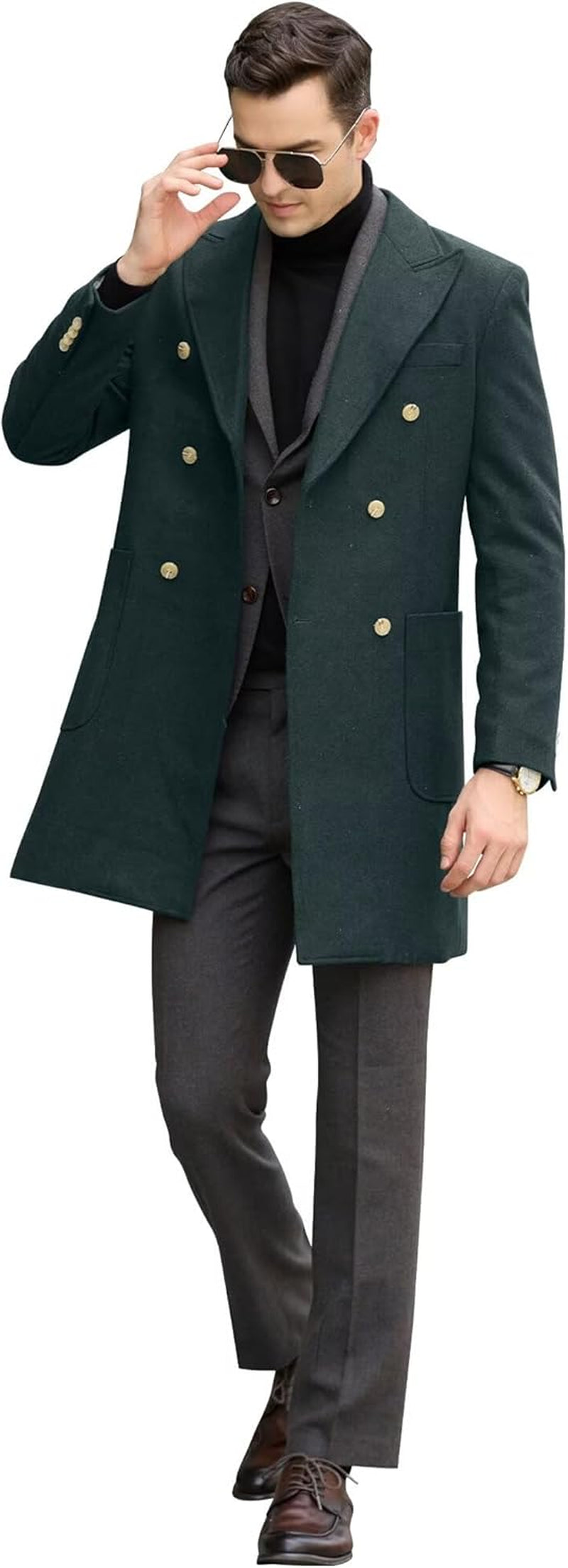 Men Trench Coat Classic Warm Peak Lapel Peacoat Mens Double Breasted Business Long Winter Mens Overcoat with Pockets