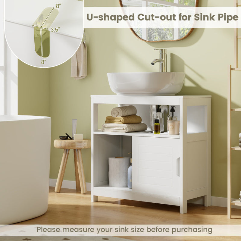 Pedestal Sink Storage Cabinet with 2 Sliding Doors and U-Shaped Cut-Out