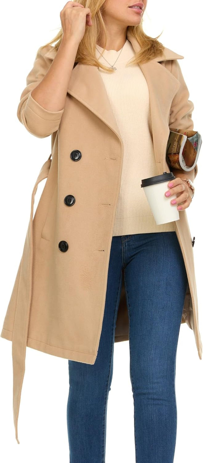 Trench Coat Women – Double-Breasted Long Winter Wool Coat for Women