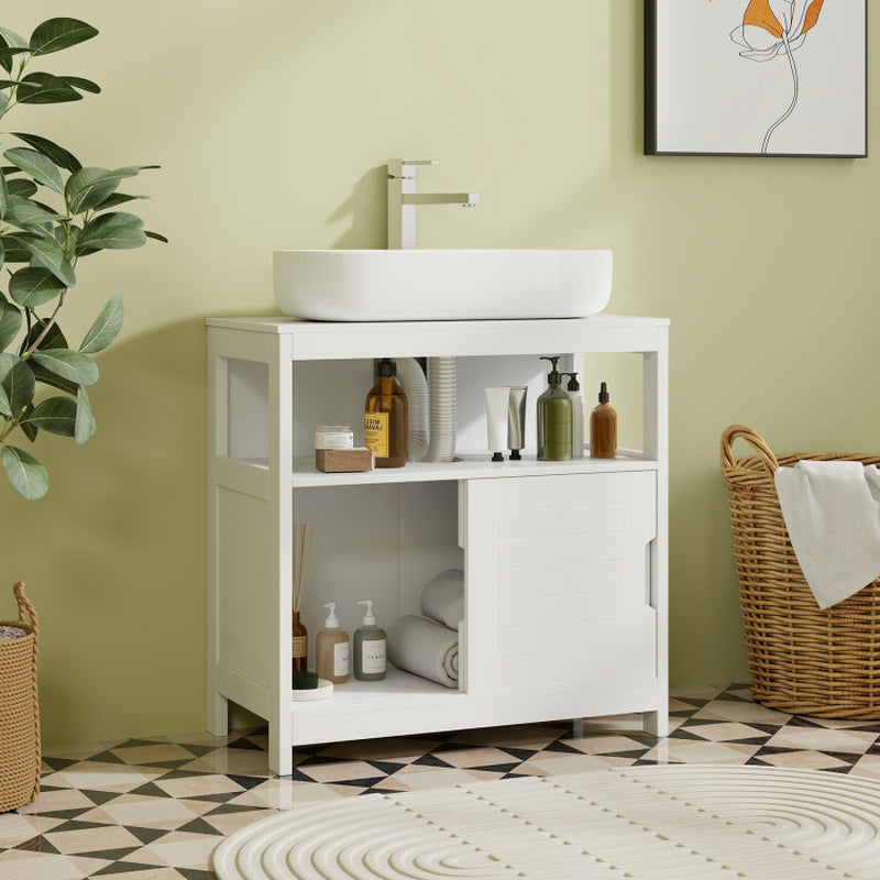 Pedestal Sink Storage Cabinet with 2 Sliding Doors and U-Shaped Cut-Out