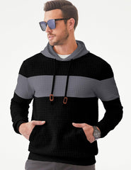 Men'S Casual Sweatshirts Hooded Long Sleeve Waffle Drawstring Color Block Sweaters with Pockets