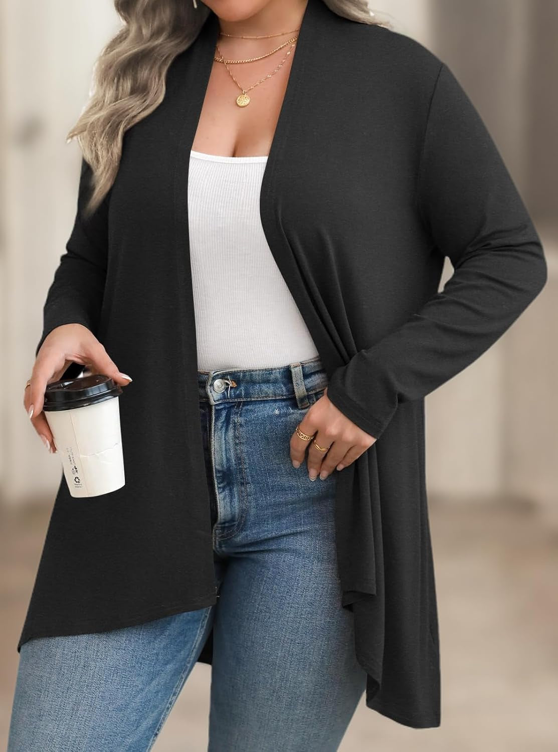 Womens 2024 plus Size Cardigan Open Front Lightweight Comfort Long Sleeve Draped Cover up XL-6XL