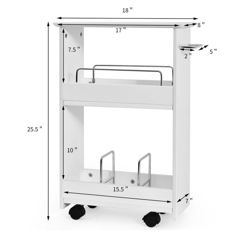 Slim Rolling 3-Tier Bathroom Mobile Shelving Cabinet Wih Handle