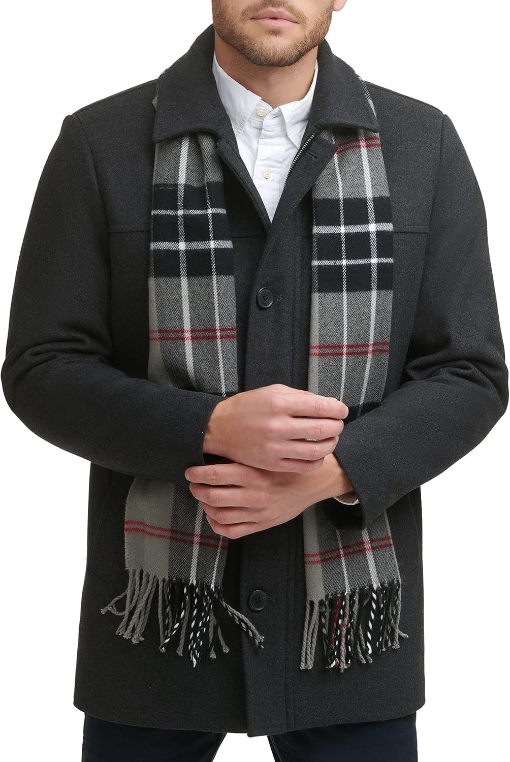 Men'S Weston Wool Blend Coat with Scarf (Regular and Big & Tall)