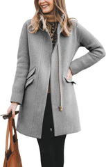 Womens Long Coat Classic Open Front Zip up Casual Winter Wool Blend over Pea Coats Long Jackets