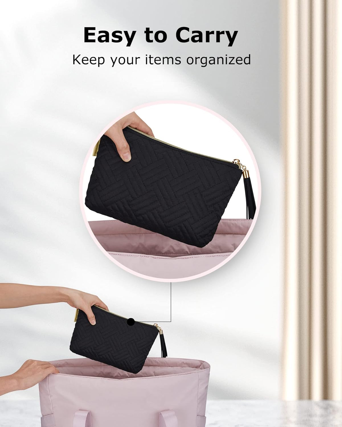 Small Cosmetic Bag, Elegant Roomy Makeup Bags,Great Gifts for Women,Travel Waterproof Toiletry Bag Accessories Organizer Gifts(Black-1Pcs)