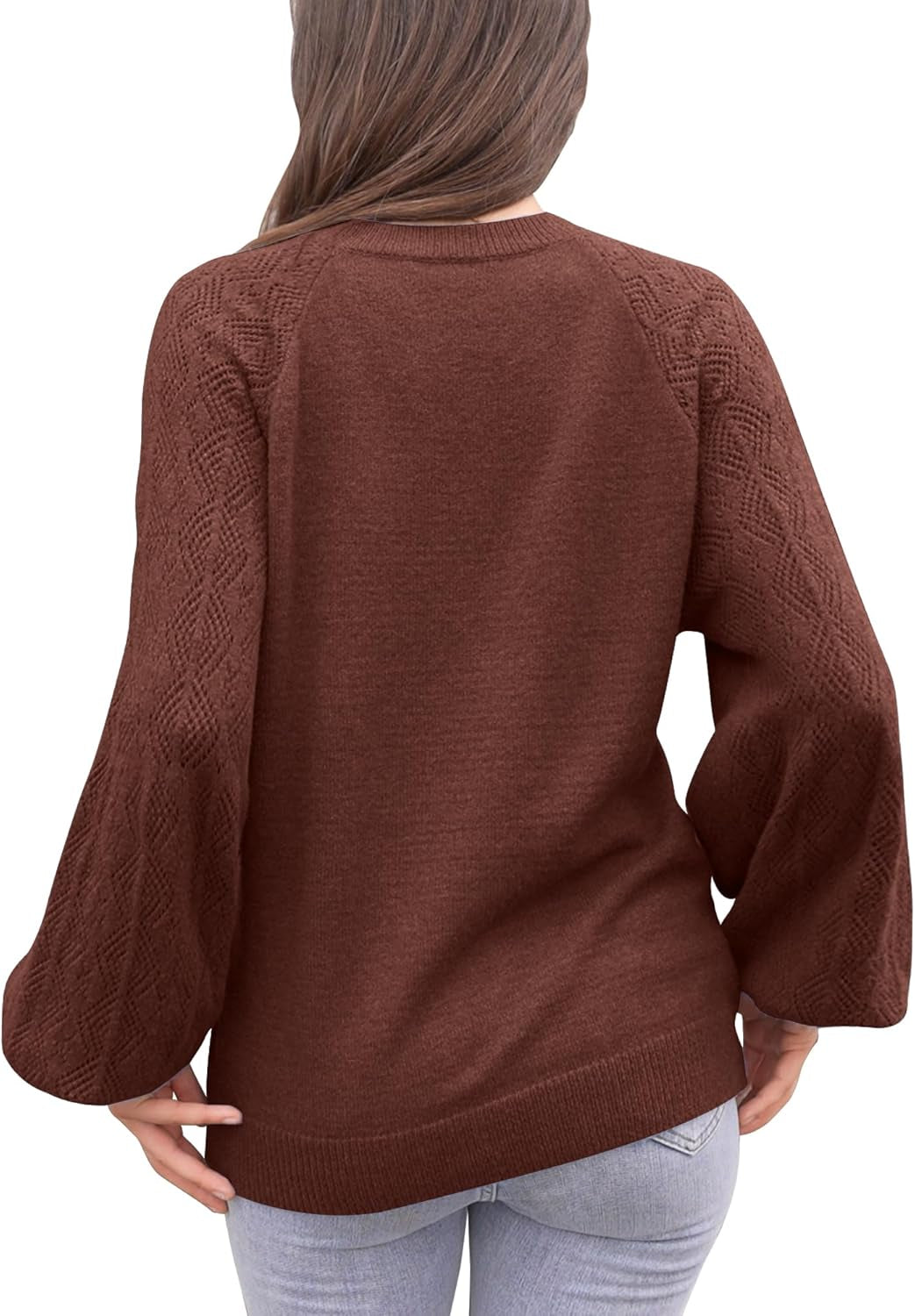 Womens Pullover Sweaters 2024 Casual Long Sleeve V Neck Loose Knit Tops