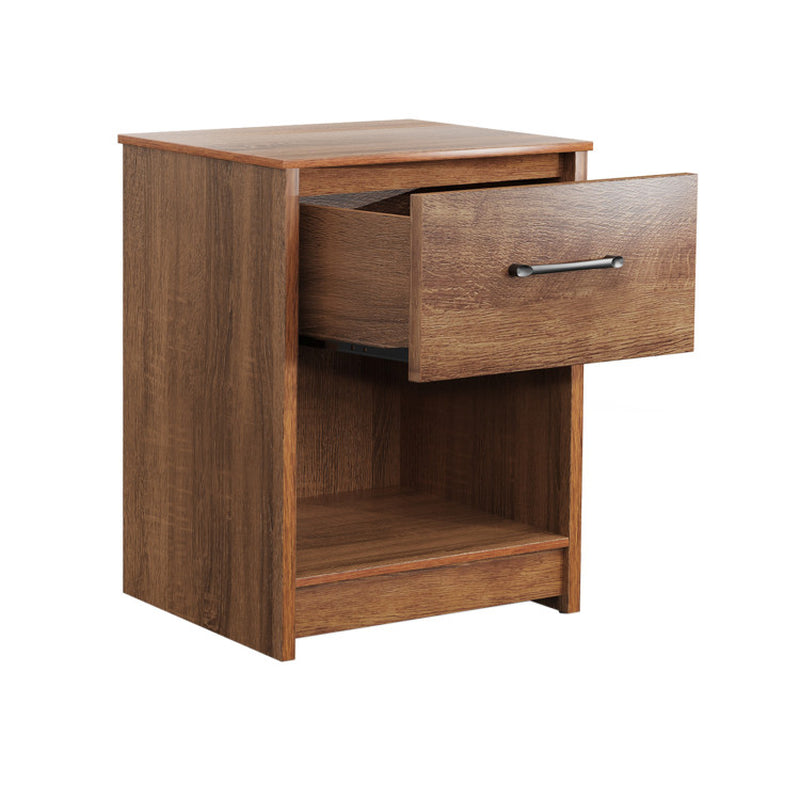 Wooden Nightstand with Drawer and Open Storage Compartment