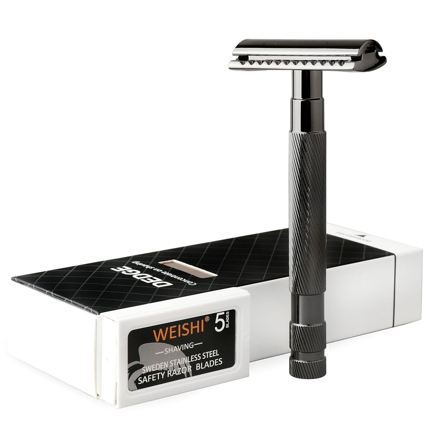 Classic Double Edge Safety Razor Single Blade Weighted Design Razor for Men, Reusable Razor, with 5 Premium Razor Blades(Black)