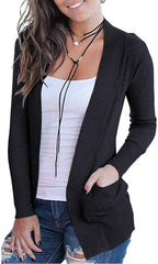 Women'S Open Front Casual Long Sleeve Knit Classic Sweaters Cardigan with Pockets