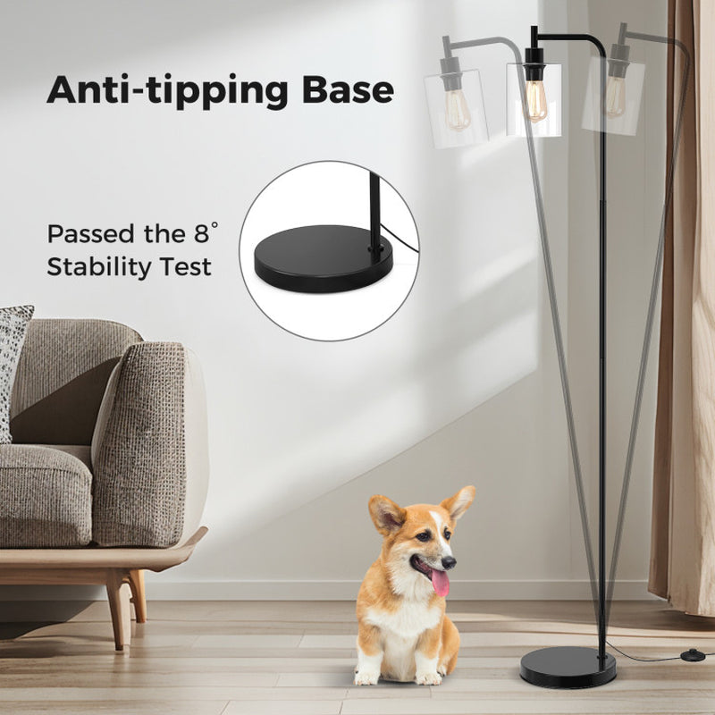 Modern Floor Lamp with Hanging Glass Lampshade and Foot Switch