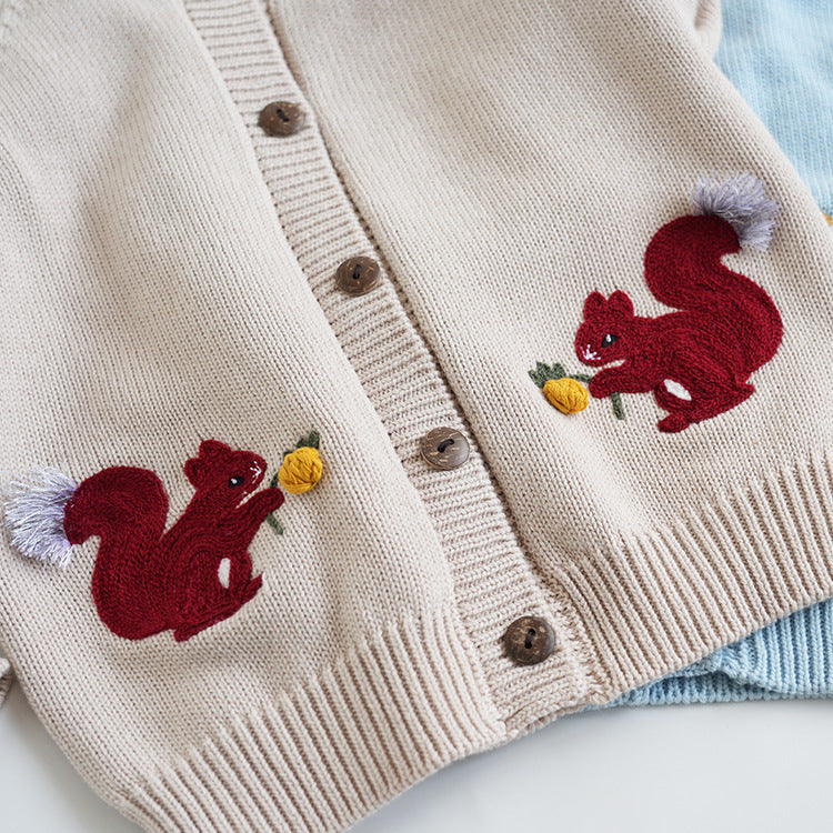 Sweater with Squirrel Embroidery