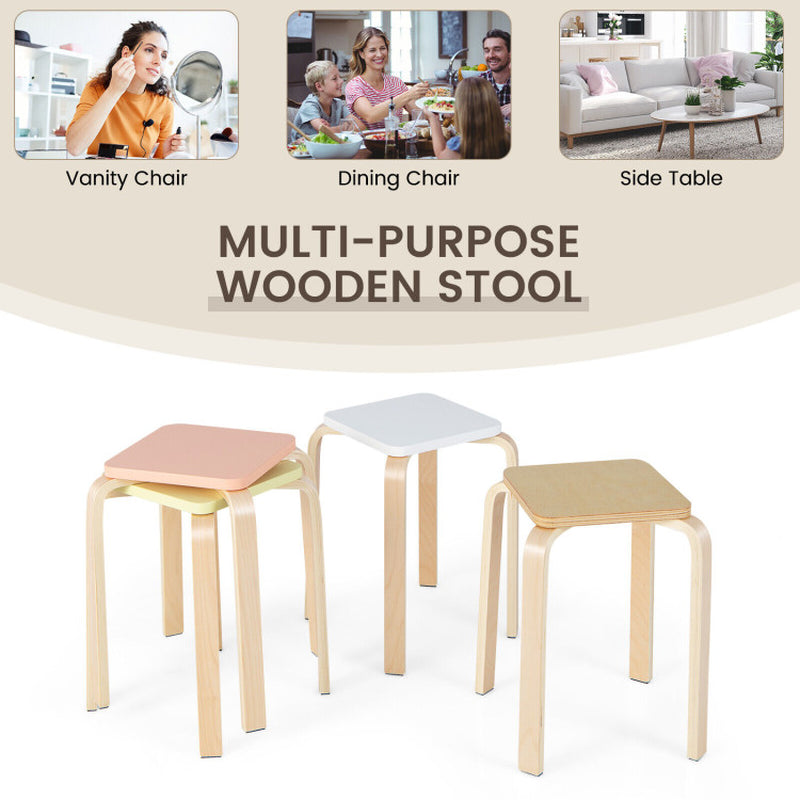 Stackable Stools Set of 4 with Square Top and Rounded Corners