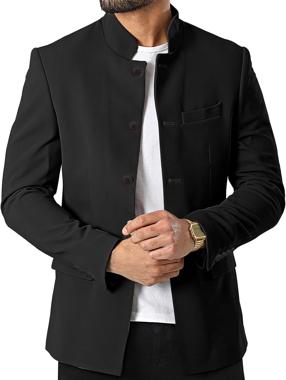 Mens Casual Suit Blazer Jackets Stand Collar Business Sport Coats