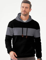 Men'S Casual Sweatshirts Hooded Long Sleeve Waffle Drawstring Color Block Sweaters with Pockets