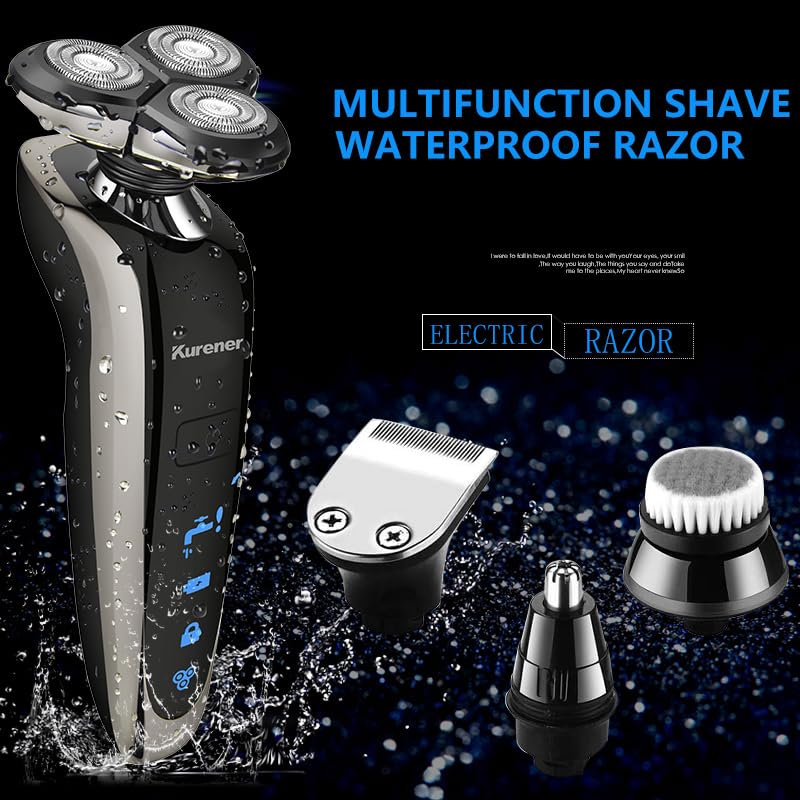 Electric Shaver Razor for Men Rechargeable 100% Waterproof Rotary for Shaving with Nose Trimmer Sideburns Trimmer Face Cleaning Brush