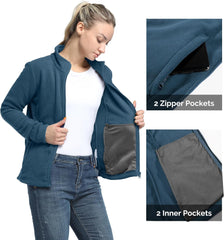 Women'S Zip up Fleece Jacket, Long Sleeve Warm Soft Polar Lightweight Coat with Pockets for Winter