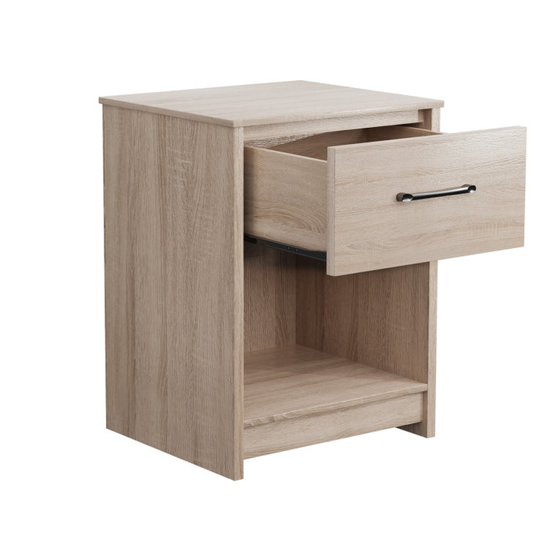 Wooden Nightstand with Drawer and Open Storage Compartment