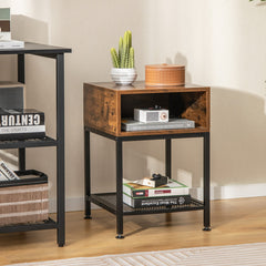 Industrial Nightstand End Side Table with Mesh Shelf