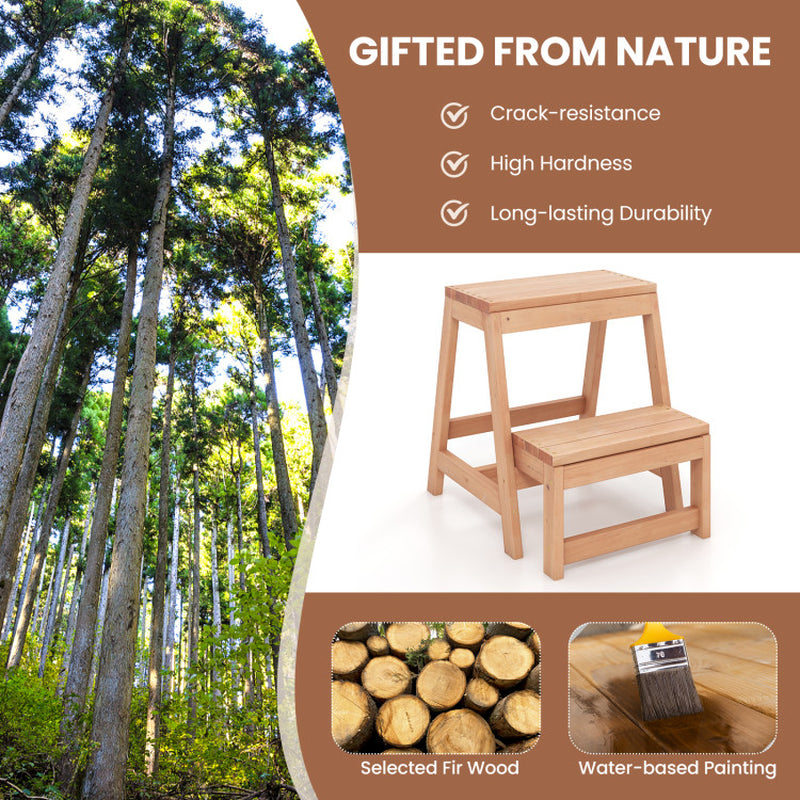 Multipurpose Wood Folding 2-Step Stool for Indoor Outdoor Plant Stand