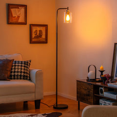 Modern Floor Lamp with Hanging Glass Lampshade and Foot Switch