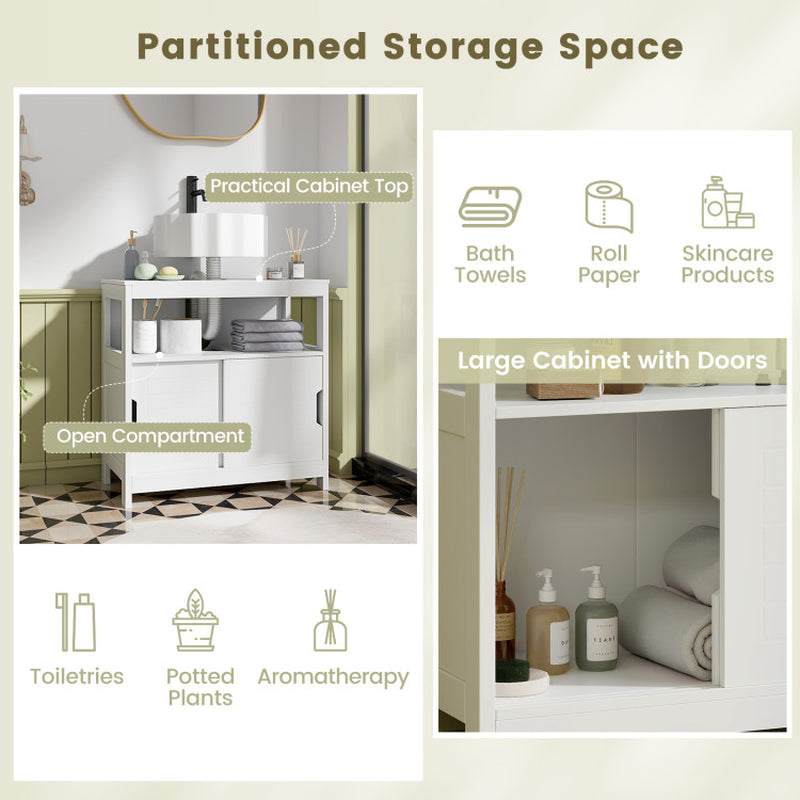 Pedestal Sink Storage Cabinet with 2 Sliding Doors and U-Shaped Cut-Out