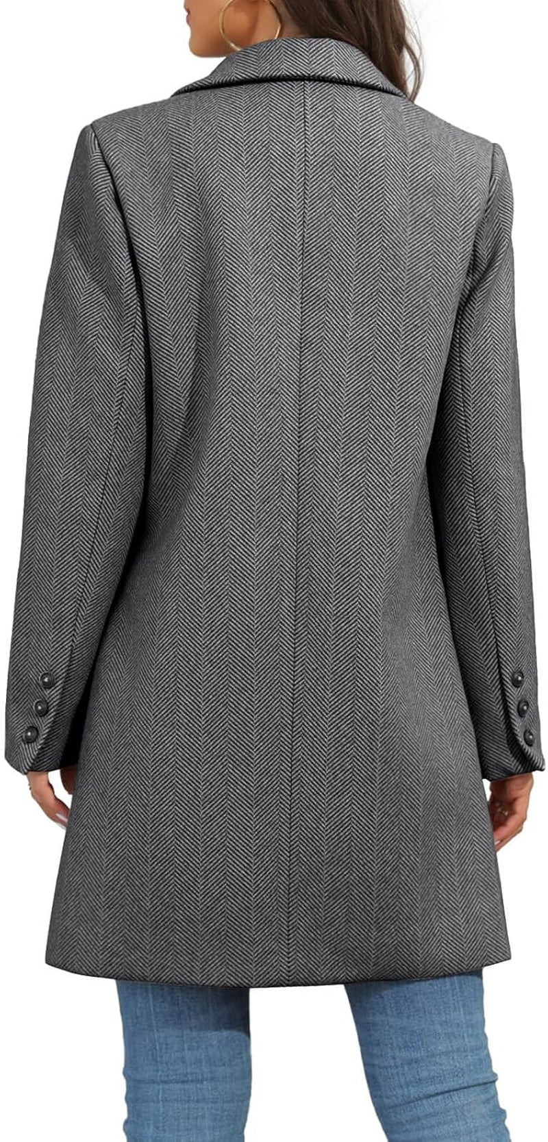 Women'S Notch Lapel Double Breasted Trench Coat Peacoat Winter Casual Long Blazer Jacket Overcoat