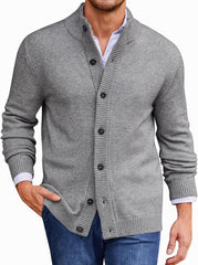 Mens Cardigan Sweater Stand Collar Casual Button down Open Front Ribbed Winter Sweaters