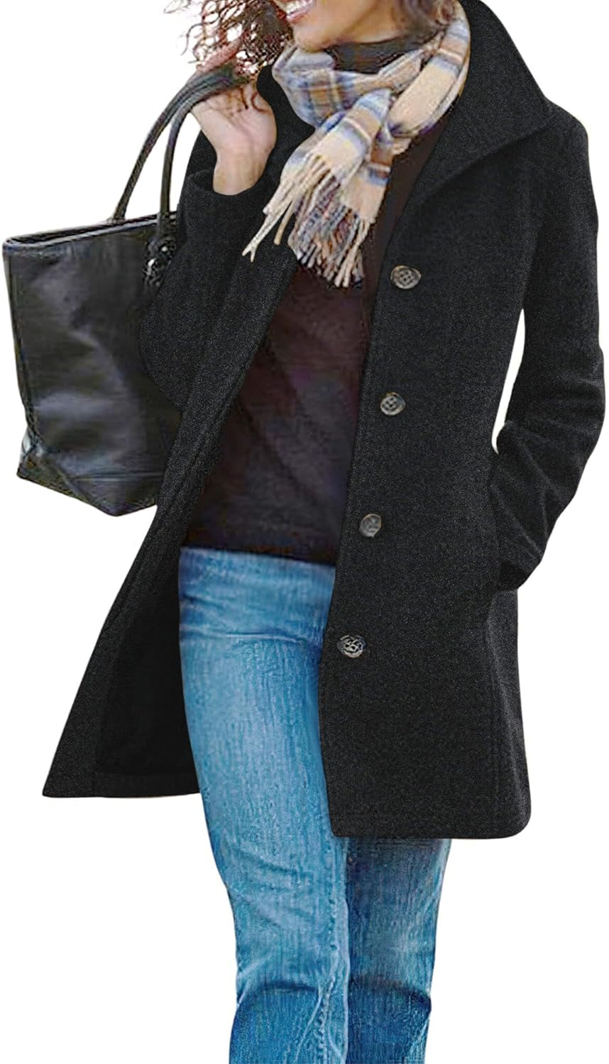 Women'S Casual Thicken Wool Blend Stand Collar Single Breasted Pea Coat