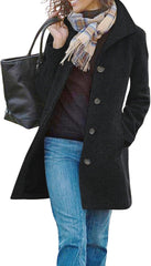 Women'S Casual Thicken Wool Blend Stand Collar Single Breasted Pea Coat