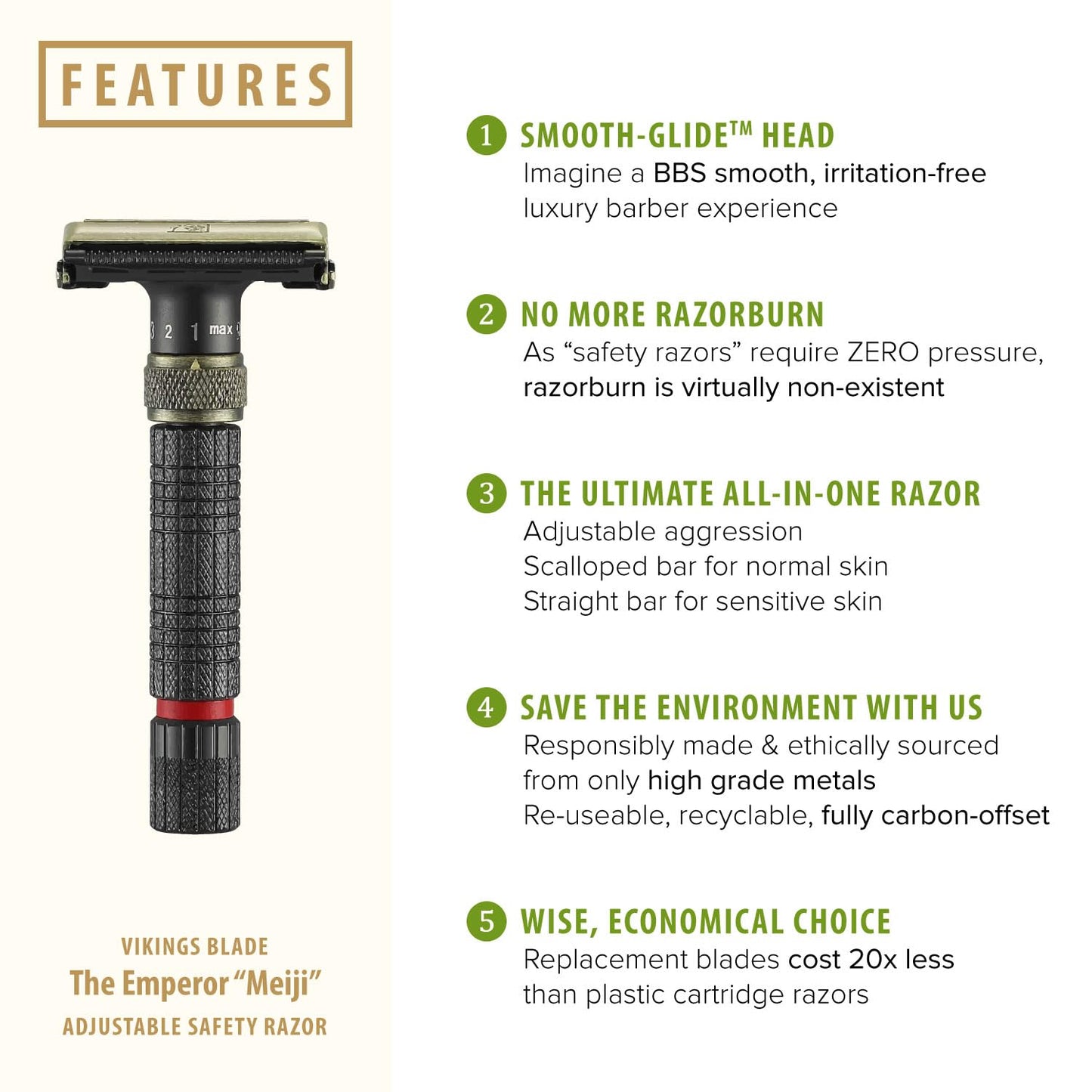 Adjustable Double Edge Safety Razor + Luxury Case. Smooth, Reusable, Eco-Friendly (The Emperor “Meiji”)