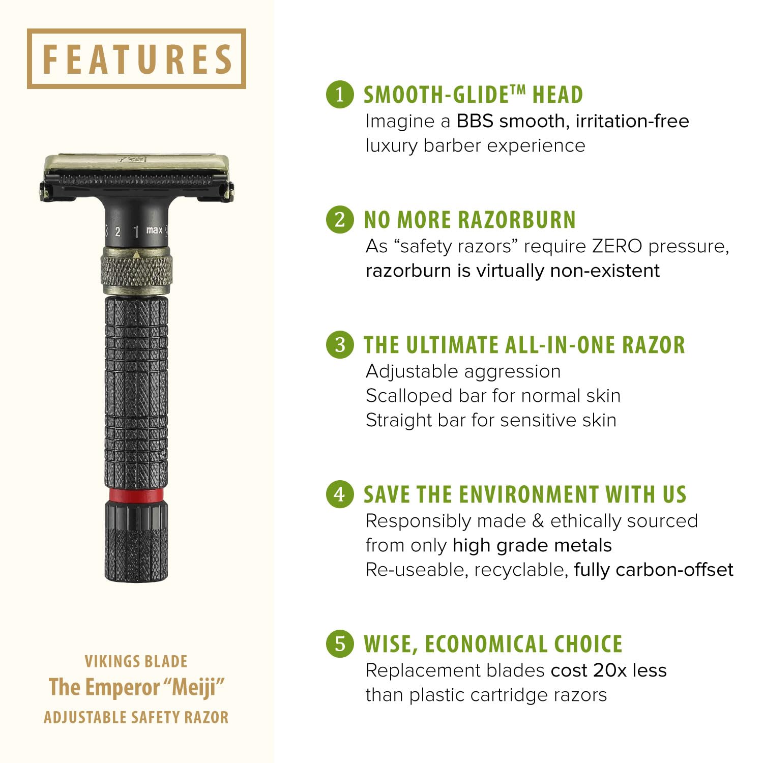 Adjustable Double Edge Safety Razor + Luxury Case. Smooth, Reusable, Eco-Friendly (The Emperor “Meiji”)