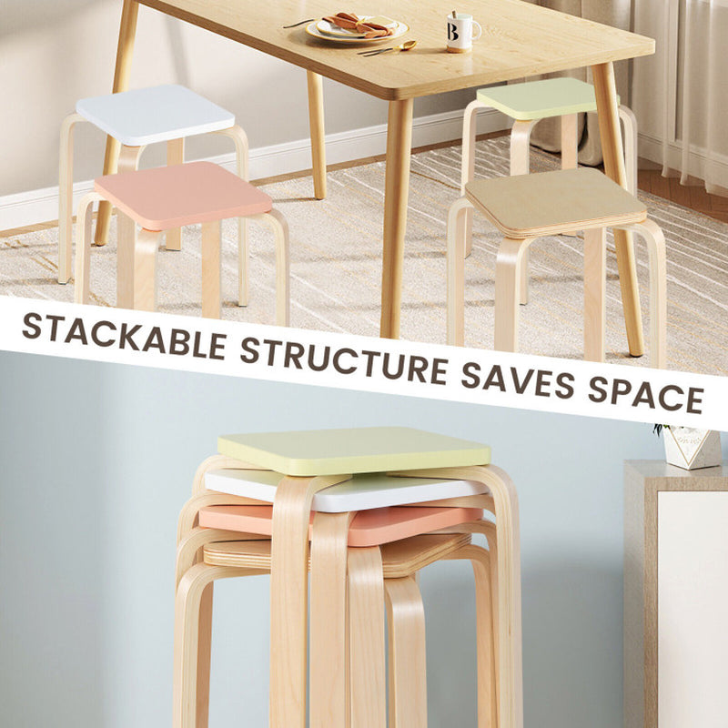 Stackable Stools Set of 4 with Square Top and Rounded Corners