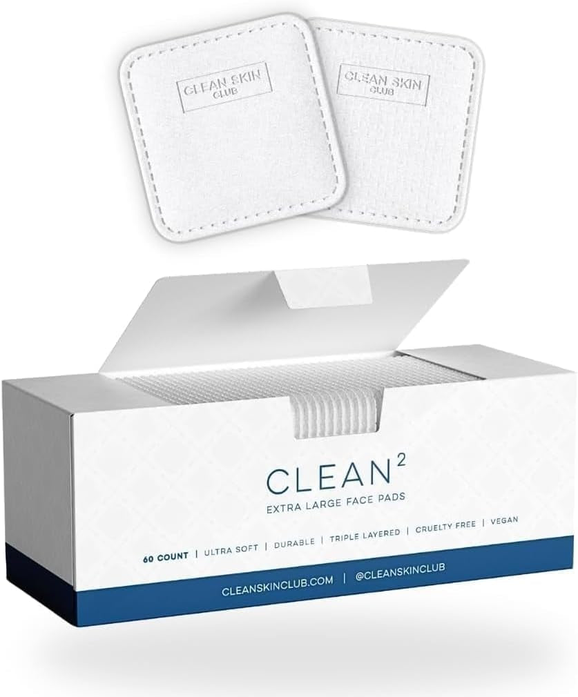 Clean² Pads 2.0 [NEW & IMPROVED EDGES] Guaranteed Not to Shed & Tear Face Pads, Unique Triple Layers, Textured & Ultra Soft Side, Organic Disposable Cotton, Pair with Makeup Remover