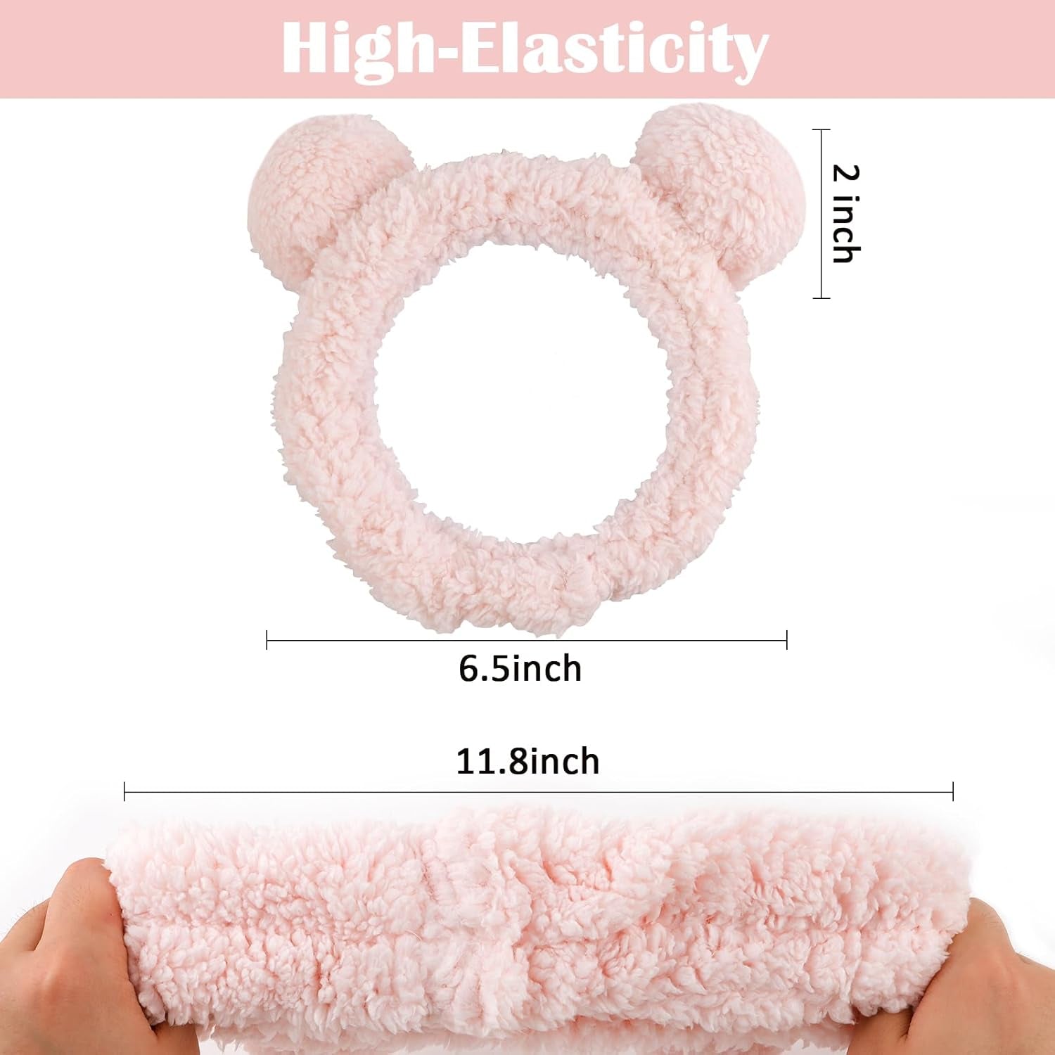 2 Pcs Bear Ears Skincare Headbands Cure Makeup Headband Pink Spa Headband for Washing Face White Face Wash Headband Facial Headband Head Band Hair Band for Makeup Cosmetic Spa Party