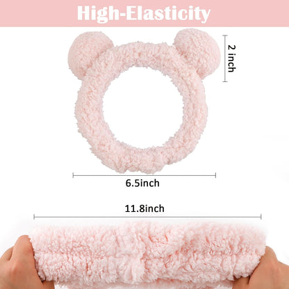 2 Pcs Bear Ears Skincare Headbands Cure Makeup Headband Pink Spa Headband for Washing Face White Face Wash Headband Facial Headband Head Band Hair Band for Makeup Cosmetic Spa Party